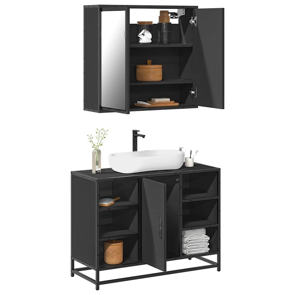 Set Mobili da Bagno 2 pz Nero in Legno Multistrato