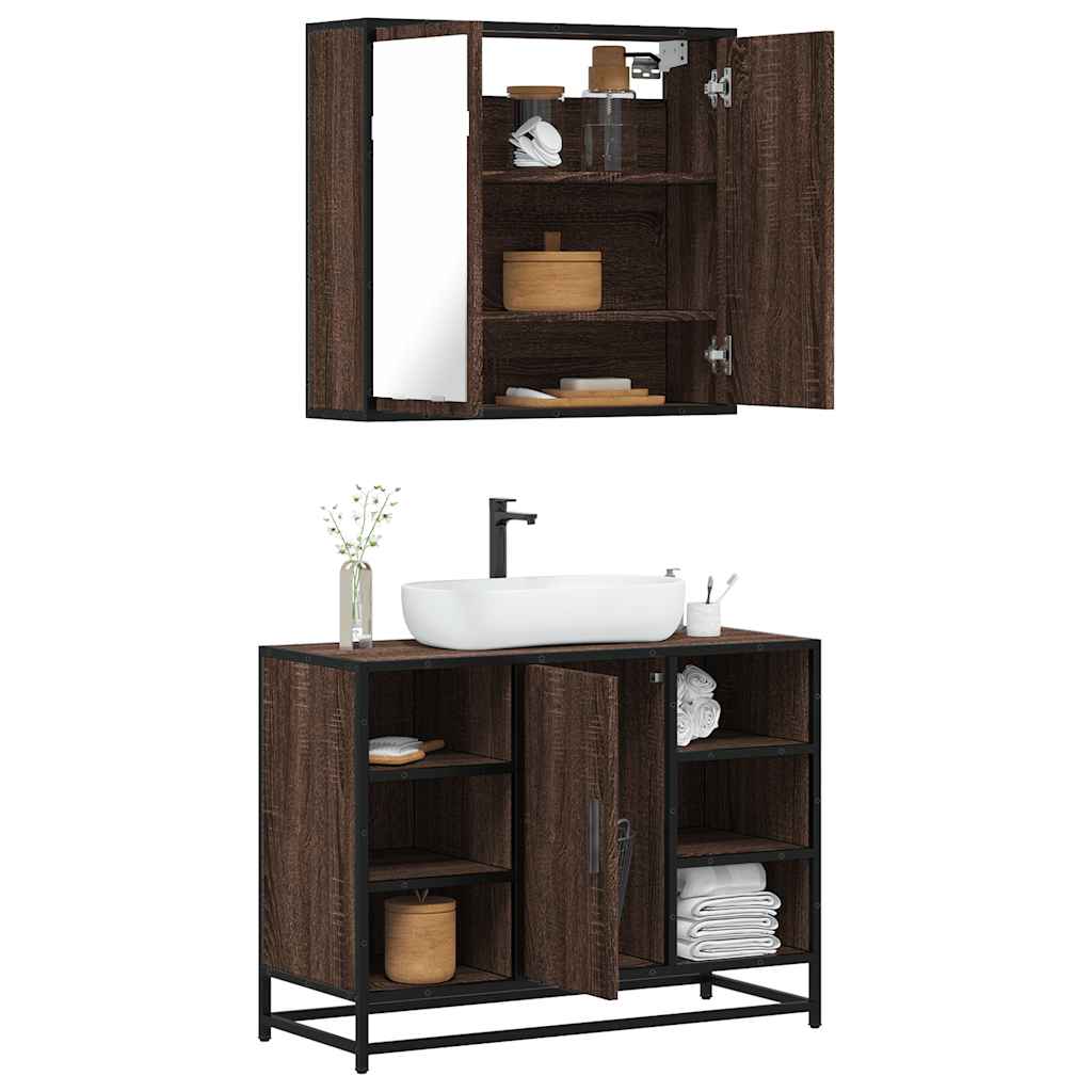 Set Mobili da Bagno 2 pz Rovere Marrone in Legno Multistrato