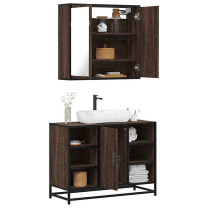 Set Mobili da Bagno 2 pz Rovere Marrone in Legno Multistrato