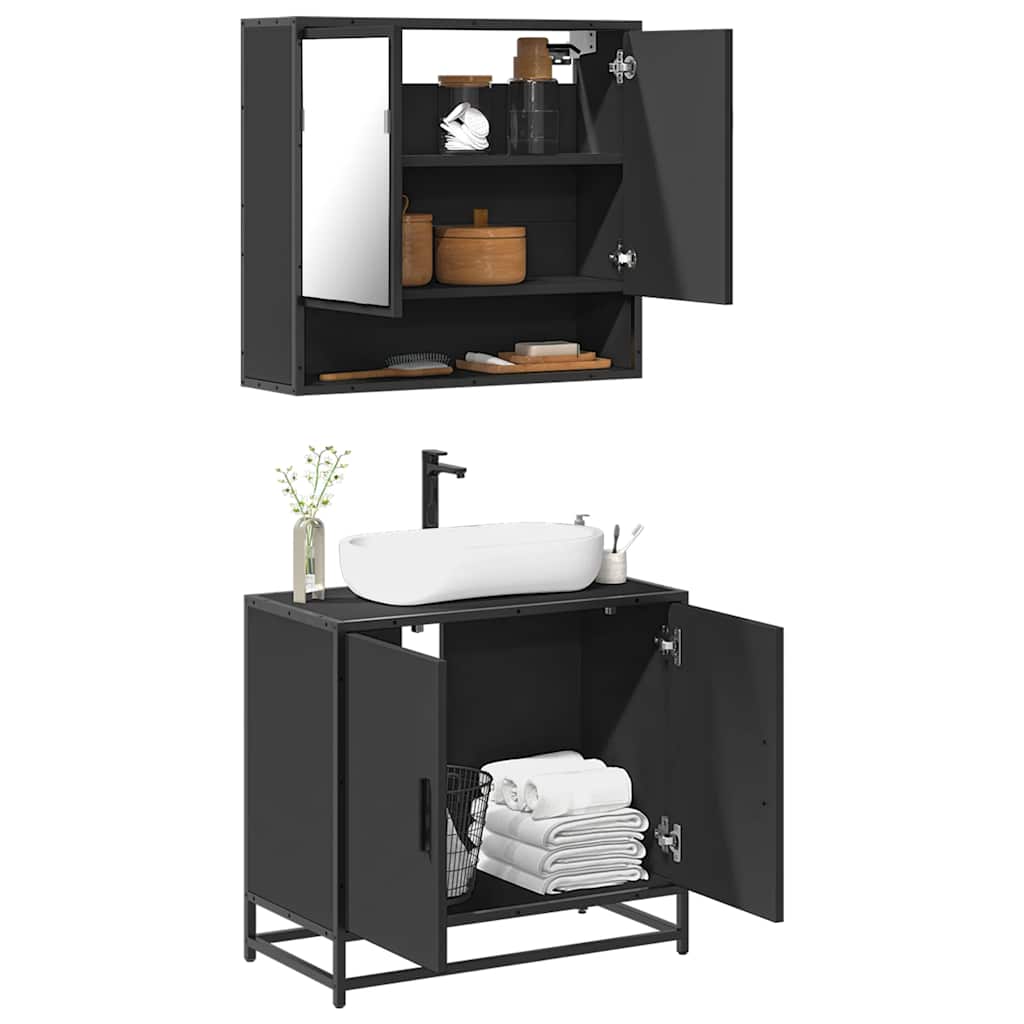 Set Mobili da Bagno 2 pz Nero in Legno Multistrato