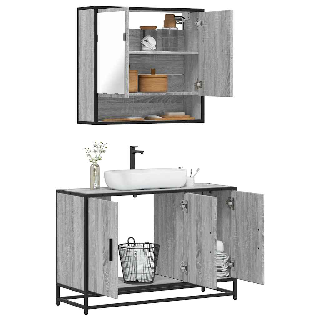 Set Mobili da Bagno 2 pz Grigio Sonoma in Legno Multistrato