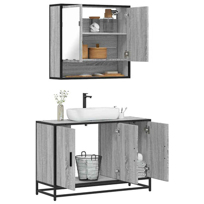 Set Mobili da Bagno 2 pz Grigio Sonoma in Legno Multistrato