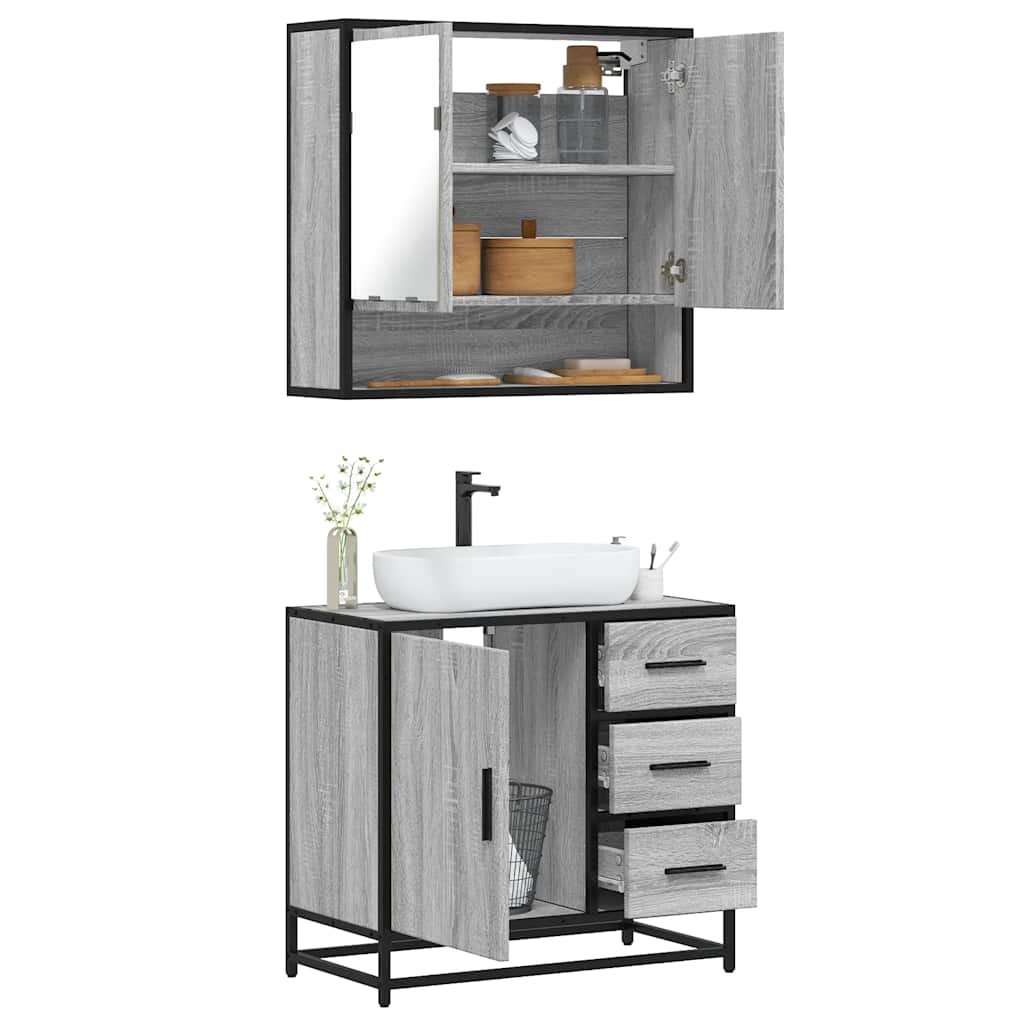 Set Mobili da Bagno 2 pz Grigio Sonoma in Legno Multistrato