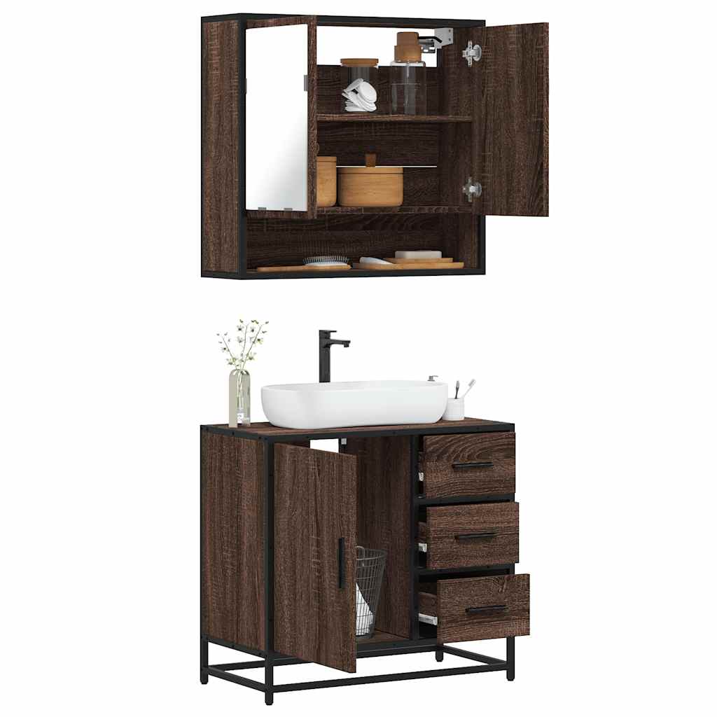 Set Mobili da Bagno 2 pz Rovere Marrone in Legno Multistrato