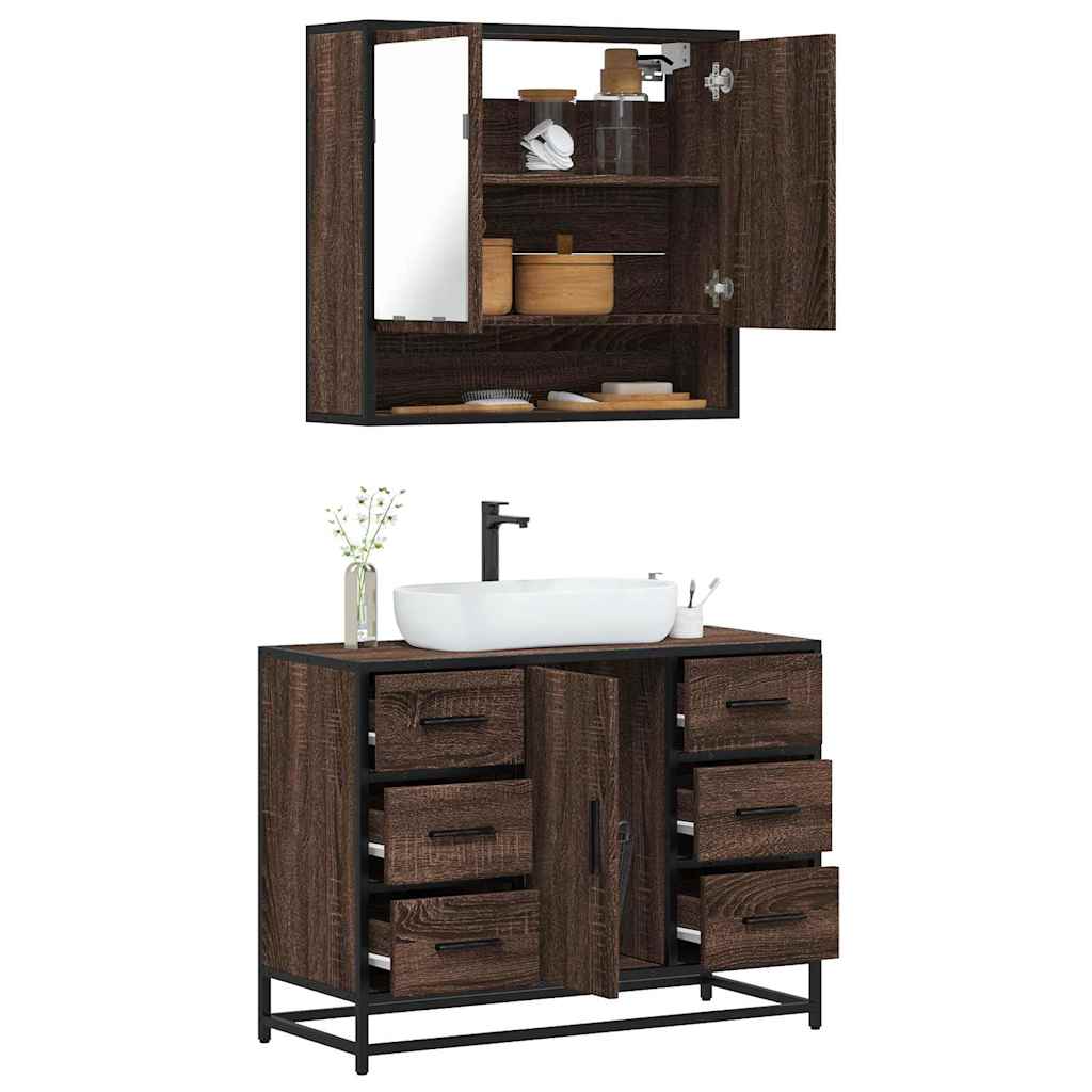 Set Mobili da Bagno 2 pz Rovere Marrone in Legno Multistrato