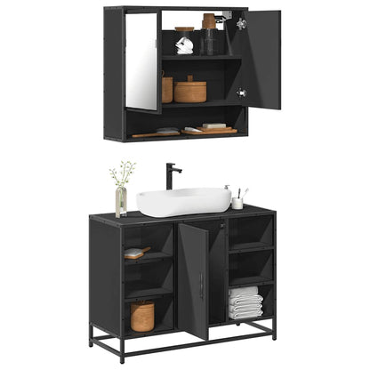 Set Mobili da Bagno 2 pz Nero in Legno Multistrato