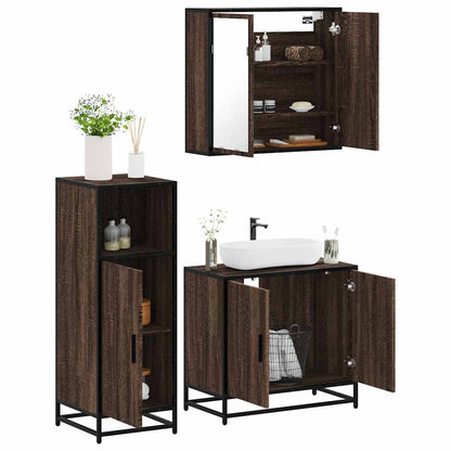 Set Mobili da Bagno 3 pz Rovere Marrone in Legno Multistrato