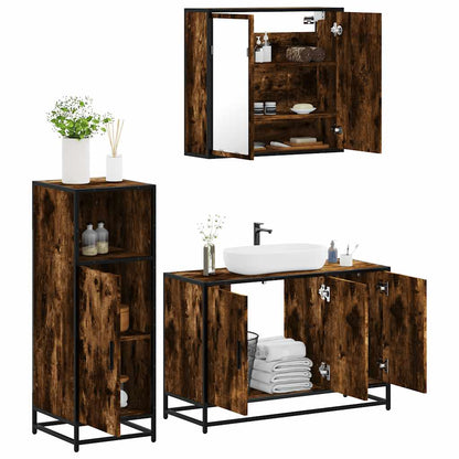 Set Mobili da Bagno 3 pz Rovere Fumo in Legno Multistrato