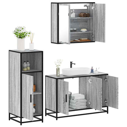 Set Mobili da Bagno 3 pz Grigio Sonoma in Legno Multistrato