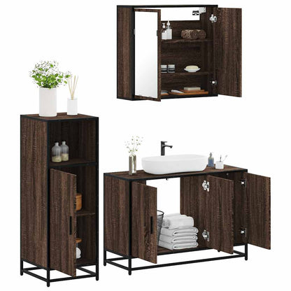 Set Mobili da Bagno 3 pz Rovere Marrone in Legno Multistrato