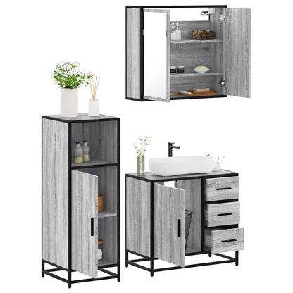 Set Mobili da Bagno 3 pz Grigio Sonoma in Legno Multistrato