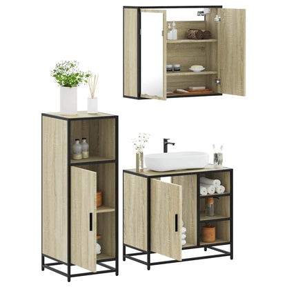 Set Mobili da Bagno 3 pz Rovere Sonoma in Legno Multistrato