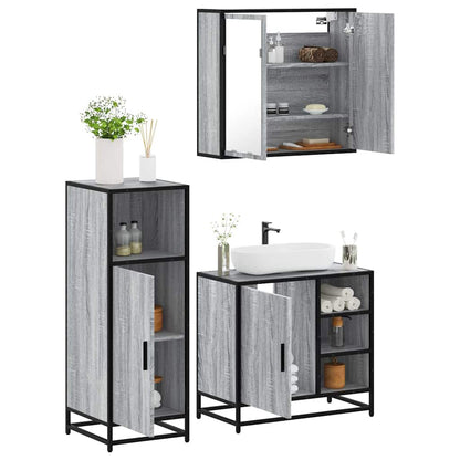 Set Mobili da Bagno 3 pz Grigio Sonoma in Legno Multistrato