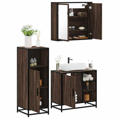 Set Mobili da Bagno 3 pz Rovere Marrone in Legno Multistrato
