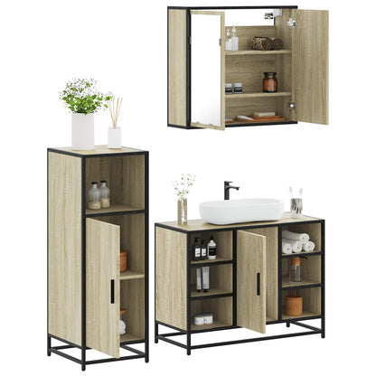 Set Mobili da Bagno 3 pz Rovere Sonoma in Legno Multistrato