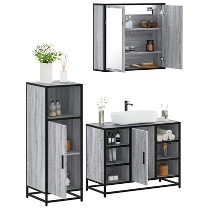Set Mobili da Bagno 3 pz Grigio Sonoma in Legno Multistrato