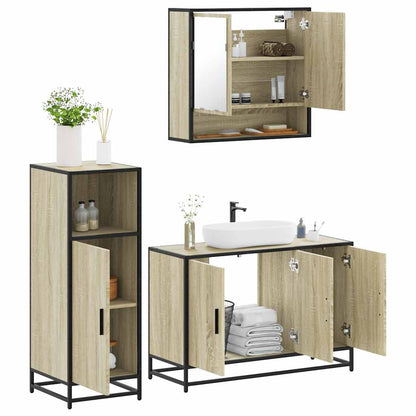 Set Mobili da Bagno 3 pz Rovere Sonoma in Legno Multistrato