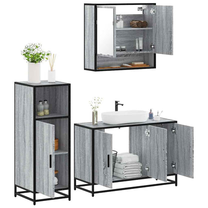 Set Mobili da Bagno 3 pz Grigio Sonoma in Legno Multistrato