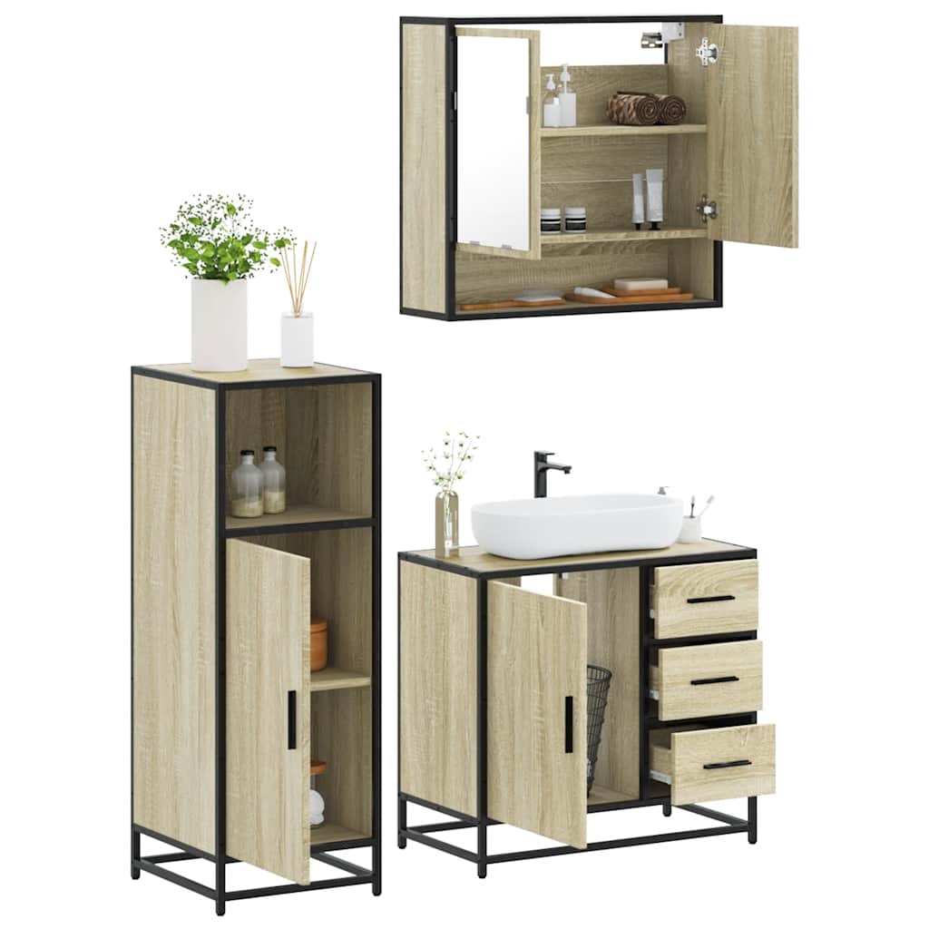 Set Mobili da Bagno 3 pz Rovere Sonoma in Legno Multistrato