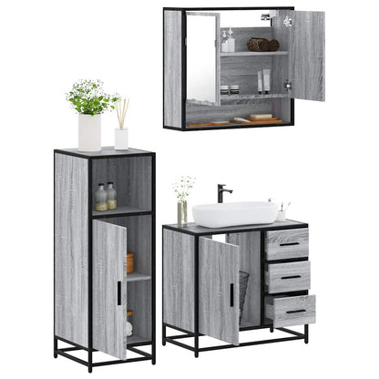 Set Mobili da Bagno 3 pz Grigio Sonoma in Legno Multistrato