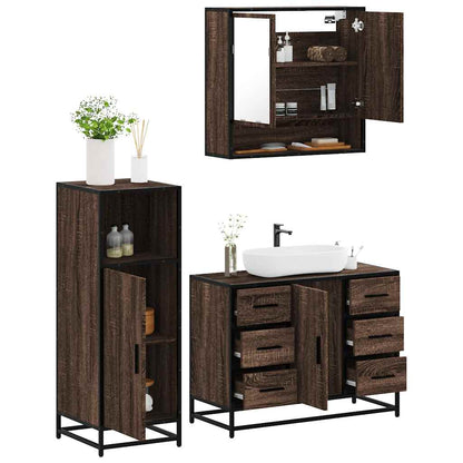 Set Mobili da Bagno 3 pz Rovere Marrone in Legno Multistrato