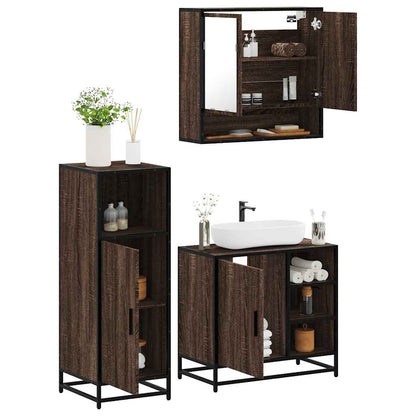 Set Mobili da Bagno 3 pz Rovere Marrone in Legno Multistrato