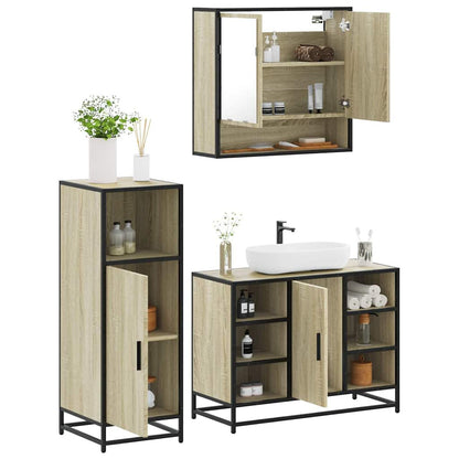 Set Mobili da Bagno 3 pz Rovere Sonoma in Legno Multistrato