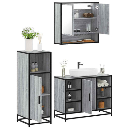 Set Mobili da Bagno 3 pz Grigio Sonoma in Legno Multistrato