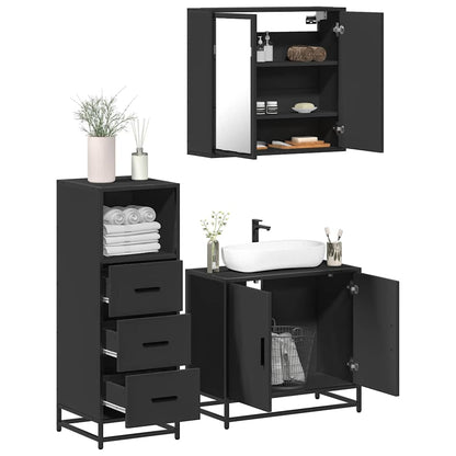 Set Mobili da Bagno 3 pz Nero in Legno Multistrato