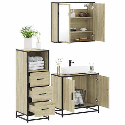 Set Mobili da Bagno 3 pz Rovere Sonoma in Legno Multistrato
