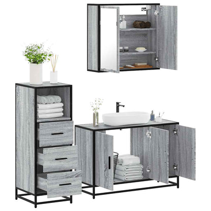 Set Mobili da Bagno 3 pz Grigio Sonoma in Legno Multistrato