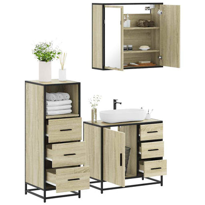 Set Mobili da Bagno 3 pz Rovere Sonoma in Legno Multistrato