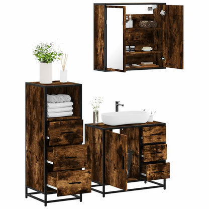 Set Mobili da Bagno 3 pz Rovere Fumo in Legno Multistrato