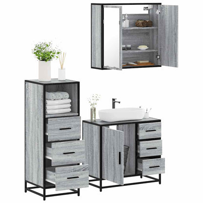 Set Mobili da Bagno 3 pz Grigio Sonoma in Legno Multistrato