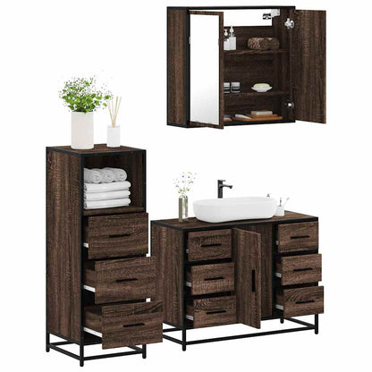 Set Mobili da Bagno 3 pz Rovere Marrone in Legno Multistrato