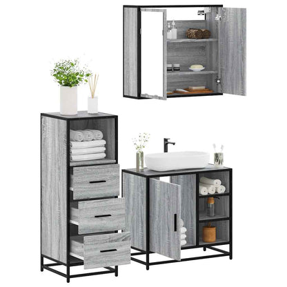 Set Mobili da Bagno 3 pz Grigio Sonoma in Legno Multistrato