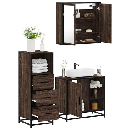 Set Mobili da Bagno 3 pz Rovere Marrone in Legno Multistrato