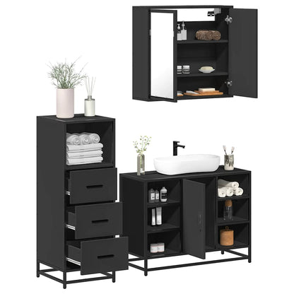 Set Mobili da Bagno 3 pz Nero in Legno Multistrato