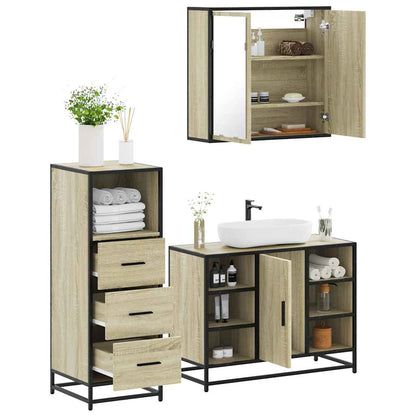 Set Mobili da Bagno 3 pz Rovere Sonoma in Legno Multistrato