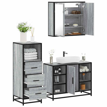 Set Mobili da Bagno 3 pz Grigio Sonoma in Legno Multistrato