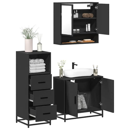 Set Mobili da Bagno 3 pz Nero in Legno Multistrato