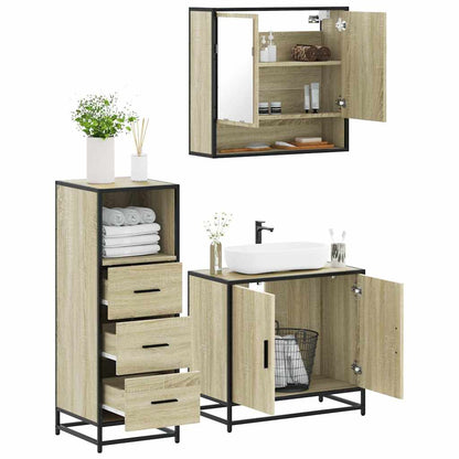Set Mobili da Bagno 3 pz Rovere Sonoma in Legno Multistrato