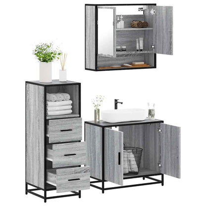 Set Mobili da Bagno 3 pz Grigio Sonoma in Legno Multistrato