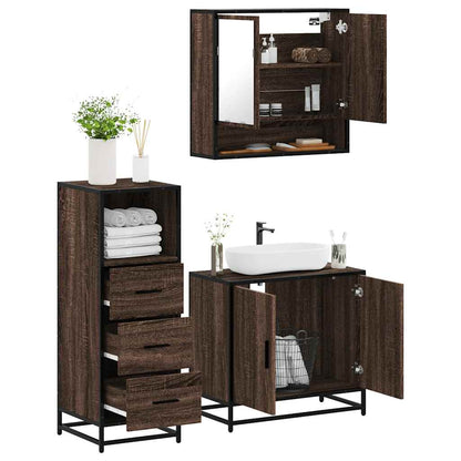 Set Mobili da Bagno 3 pz Rovere Marrone in Legno Multistrato