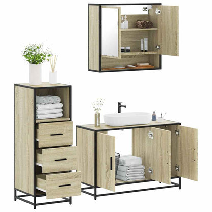 Set Mobili da Bagno 3 pz Rovere Sonoma in Legno Multistrato
