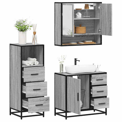 Set Mobili da Bagno 3 pz Grigio Sonoma in Legno Multistrato