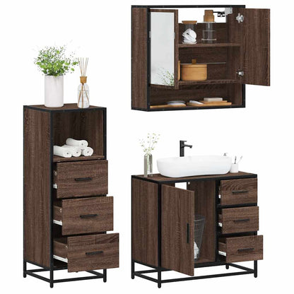 Set Mobili da Bagno 3 pz Rovere Marrone in Legno Multistrato