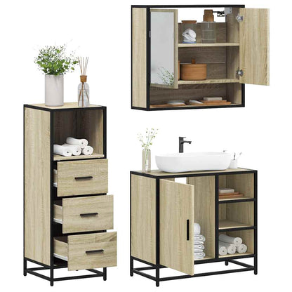 Set Mobili da Bagno 3 pz Rovere Sonoma in Legno Multistrato