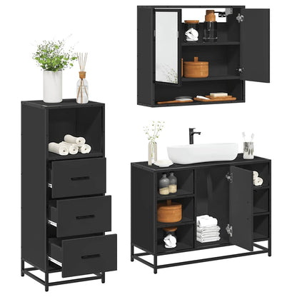 Set Mobili da Bagno 3 pz Nero in Legno Multistrato