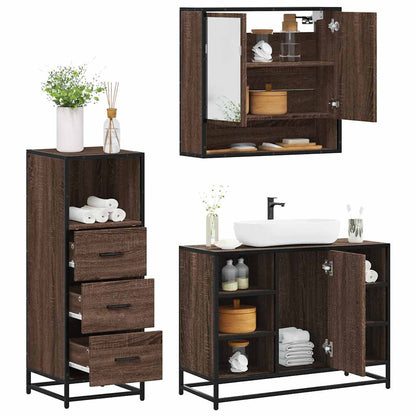 Set Mobili da Bagno 3 pz Rovere Marrone in Legno Multistrato